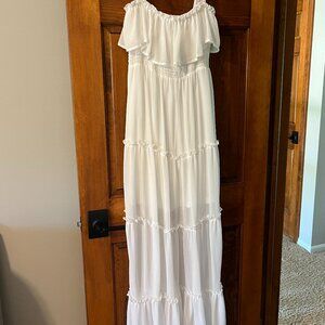 Altar'd State Long White Layered Ruffle Dress Size M
